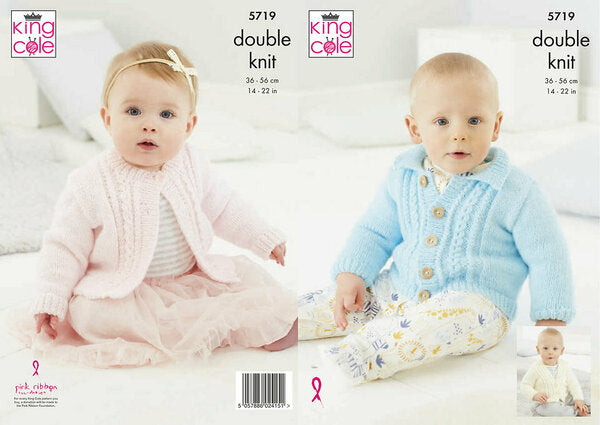 Knitting Pattern Babies Round Neck, V-Neck & Collared Cardigans - King Cole Big Value DK - 5719