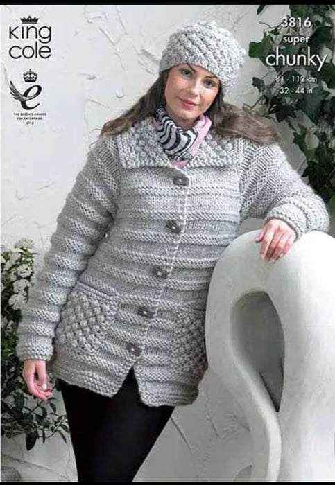Knitting Pattern Jacket, Sweater & Hat in King Cole Big Value Super Chunky 3816
