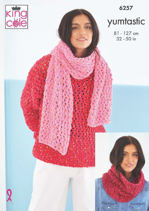 Knitting Pattern Women’s Sweater, Scarf & Snood in King Cole Yumtastic Chunky 6257