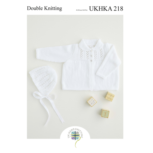 Knitting Pattern Baby Jacket & Bonnet Double Knitting - UKHKA 218