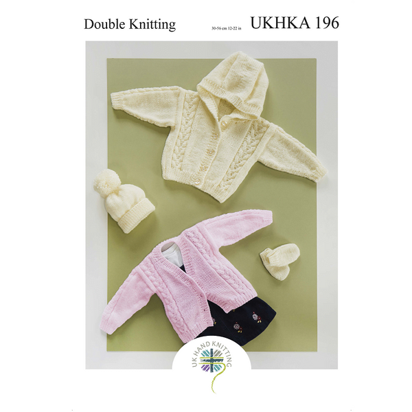 Knitting Pattern Baby Cardigans, Hat & Mittens Double Knitting - UKHKA 196