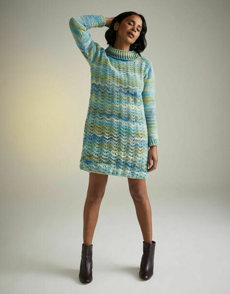 Crochet Pattern Ladies Wildflower Roll Neck Sweater Dress Sirdar Jewelspun Aran - 10726