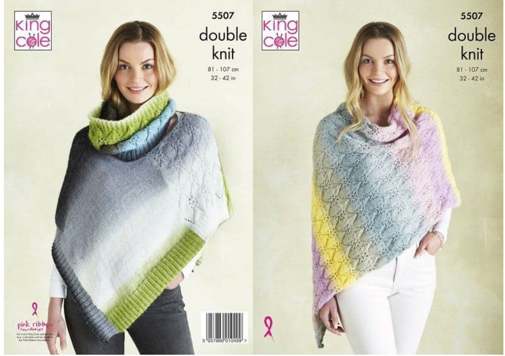 Knitting Pattern Ladies Ponchos & Snood in King Cole Curiosity DK 5507