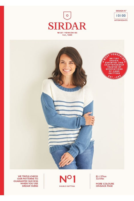 Knitting Pattern Ladies Striped Sweater in Sirdar No1 DK (Leaflet) 10100 *