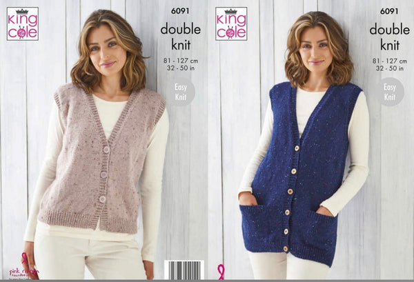 Knitting Pattern Ladies Waistcoats - King Cole Big Value Tweed DK - 6091
