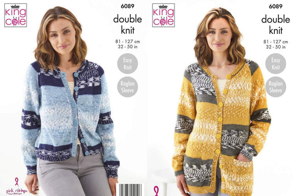 Knitting Pattern Ladies Cardigans - King Cole Fjord DK - 6089