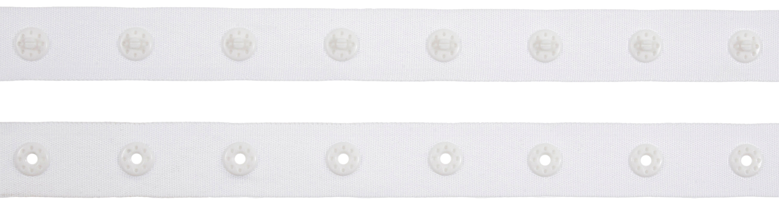 Hemline Snap Tape Nylon 18mm Round Snaps 18mm Spacing White 1Metre - ET700\WHT