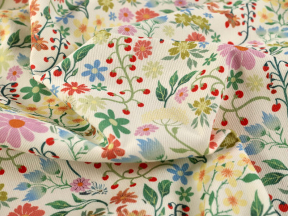 Fabric Godmother Garden Vine Denim Ivory - Half Metre