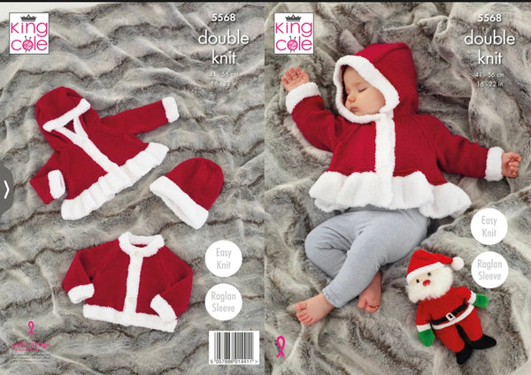 Knitting Pattern Baby Christmas Jackets & Hat King Cole DK - 5568