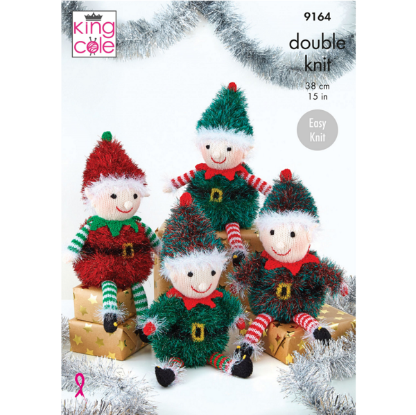 Knitting Pattern Christmas Playful Elves King Cole Tinsel Chunky & Big Value DK - 9164