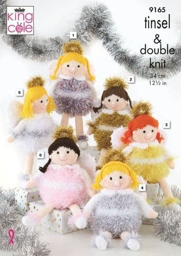 Knitting Pattern Christmas Angels King Cole Tinsel & Double Knit - 9165