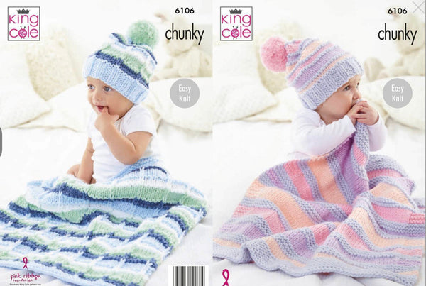 Knitting Pattern Baby Blankets & Hats - King Cole Comfort Chunky - 6106