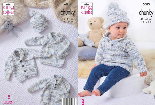 Knitting Pattern Baby Jacket Sweaters & Hat King Cole Bumble Chunky - 6083