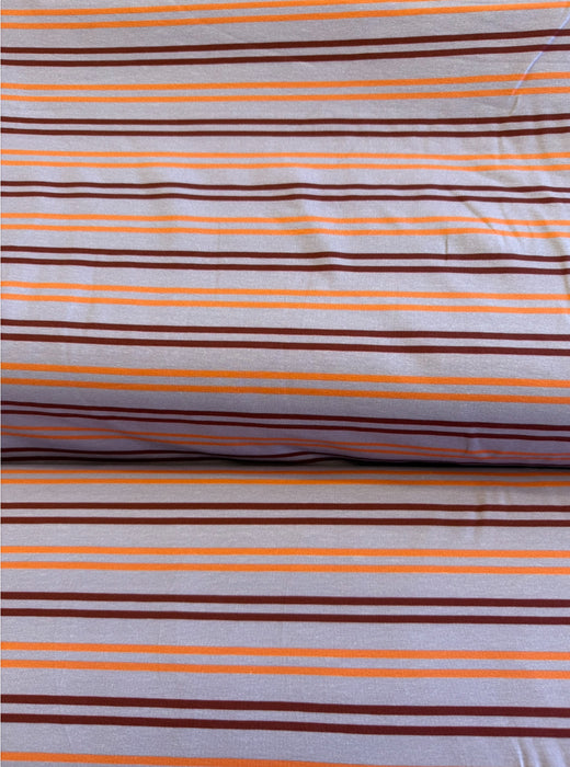 Editex Cotton Jersey Fabric Horizontal Stripes Pink/Orange/Red 155cm PER HALF METRE