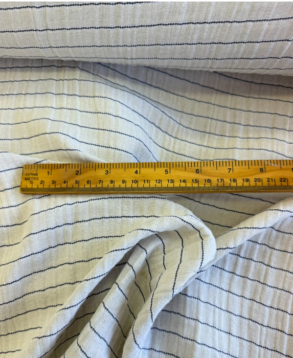 Editex Viscose Linen Cotton PE Fabric 145cm x HALF METRE - Chained Lines Natural Stripe 0192532
