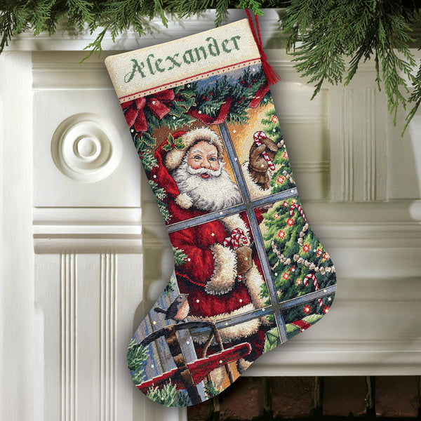 Dimensions Counted Cross Stitch Candy Cane Santa Stocking  - DO8778
