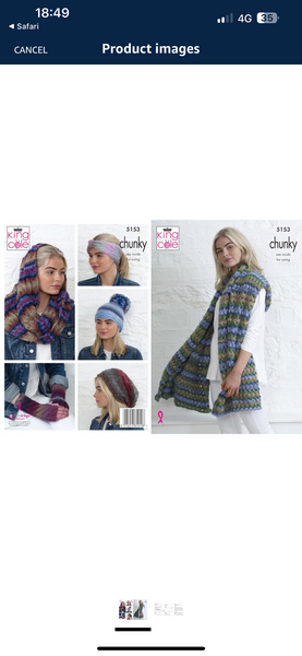 Knitting Pattern Apparel Accessories (Scarf, Hats, Wrist Warmers, Wrap, Snood, Head Band) King Cole Riot Chunky 5153
