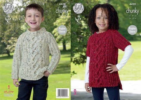 Knitting Pattern Childs Sweater & Tunic King Cole Tweed Chunky - 4420