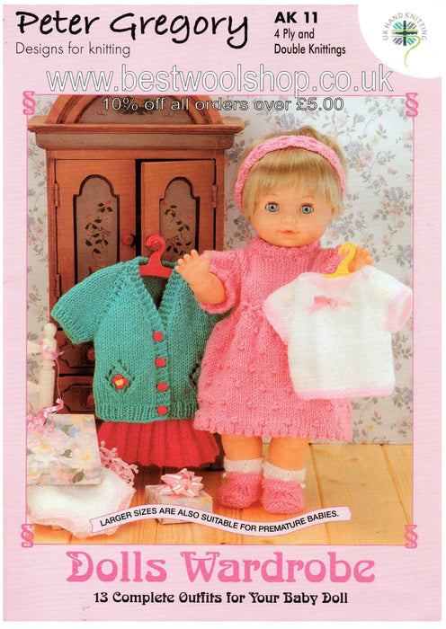 Knitting Pattern Booklet Dolls Wardrobe 4Ply & DK Peter Gregory UKHKA AK11