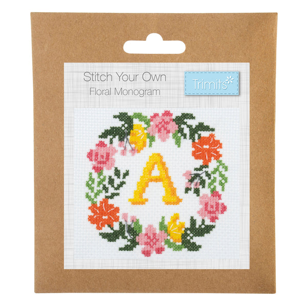 Trimits Counted Cross Stitch Kit Floral Wreath Monogram - GCS47