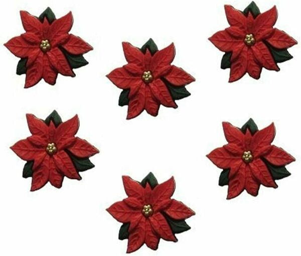 Dress It Up Buttons Holiday Collection Red Poinsettias 5 Pieces - 2951