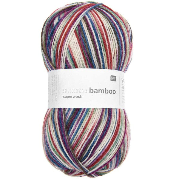Rico Superba Bamboo Superwash 4 Ply Sock Yarn 100g - Red-Mint 040