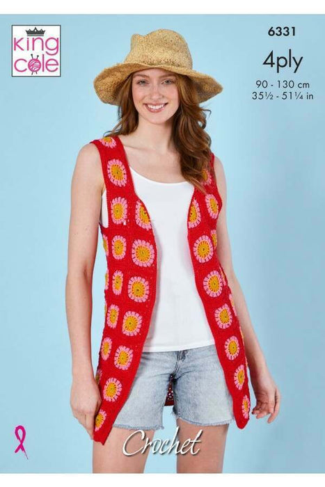 Crochet Pattern Waistcoats in King Cole Giza 4 Ply 6331