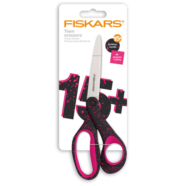 Fiskars Scissors Teen 15+ Soft Grip Handle All-Purpose Speckled Pink  - F1067868