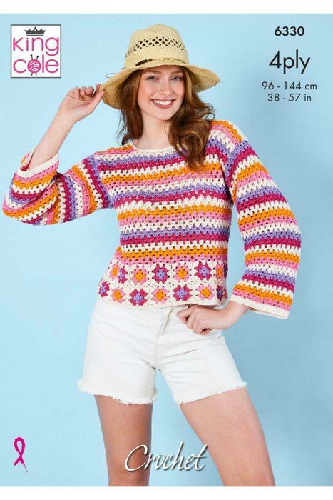 Crochet Pattern Sweater & Top in King Cole Giza Cotton 4 Ply 6330