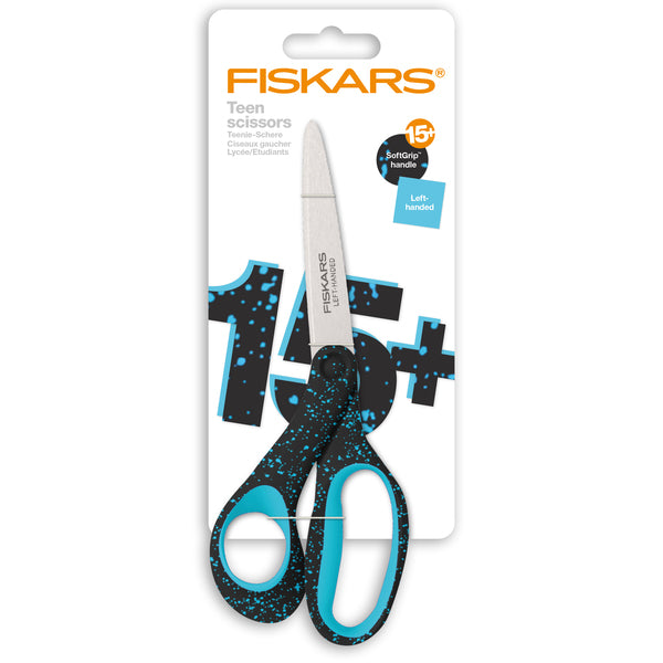 Fiskars Scissors Teen 15+ Left-Handed Soft Grip Handle Blue Speckled - F1067869