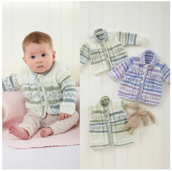 Knitting Pattern Baby Jacket Wasitcoat & Cardigan King Cole Cherish DK - 6003