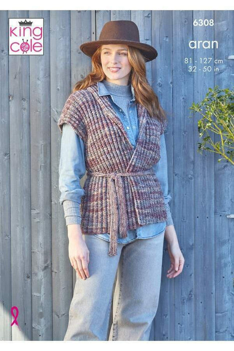 Knitting Pattern Jacket & Gilet Knitted in King Cole Homespun Prism Aran 6308