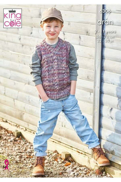 King Cole Tank & Wasitcoat Knitted in King Cole Homespun Prism Aran 6306