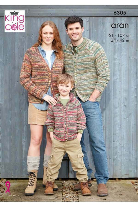 Knitting Pattern Cardigans Knitted in King Cole Homespun Prism Aran 6305