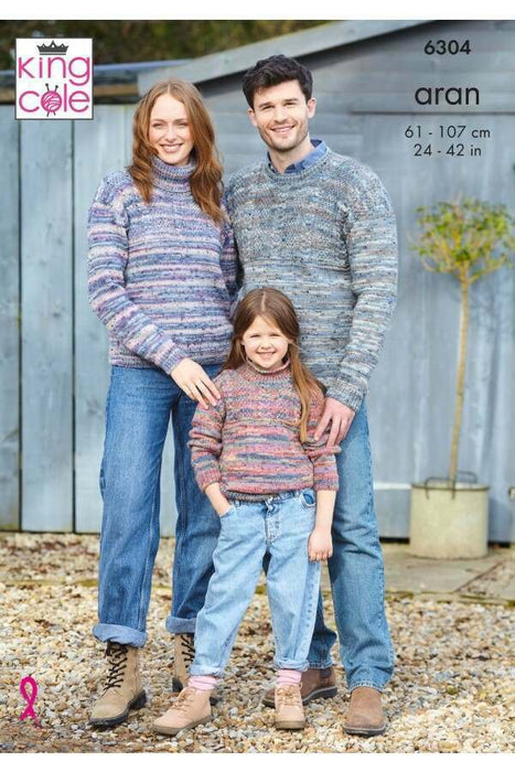 Knitting Pattern Family Sweaters Knitted in King Cole Homespun Prism Aran 6304