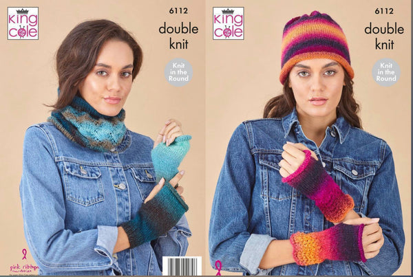 Knitting Pattern Ladies Accessories Hat & Wrist Warmers King Cole Riot DK - 6112