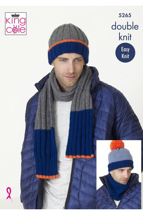 Knitting Pattern Mens Hats, Scarf & Snood in King Cole Big Value DK 5265