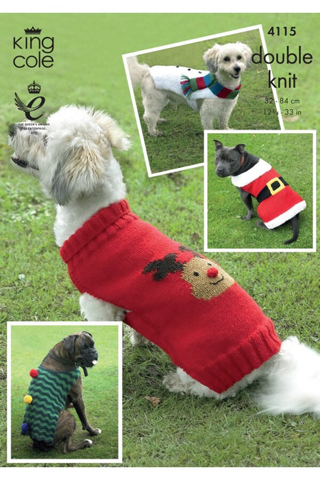 Knitting Pattern Christmas Dog Coats in King Cole DK 4115