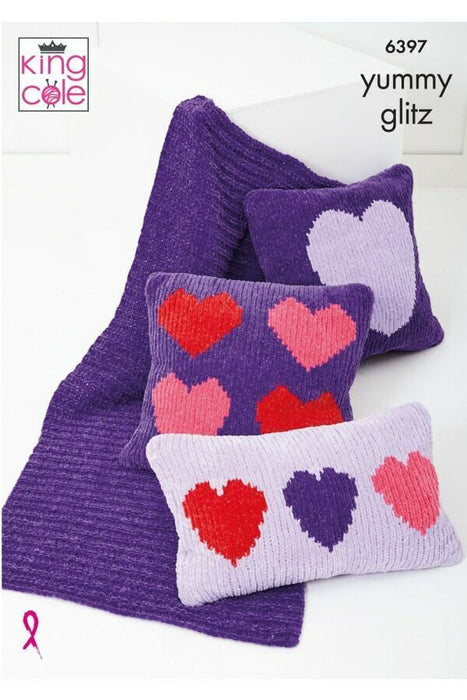 Knitting Pattern Throw and Cushion Covers in King Cole Yummy Glitz 6397