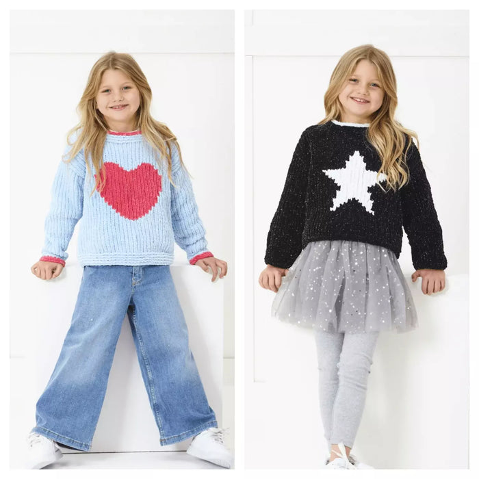 Knitting Pattern Childs Sweaters in King Cole Yummy Glitz 6392
