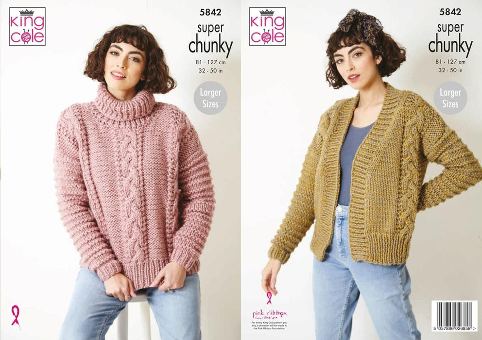Knitting Pattern Sweater & Edge To Edge Jacket in King Cole Big Value Super Chunky 5842