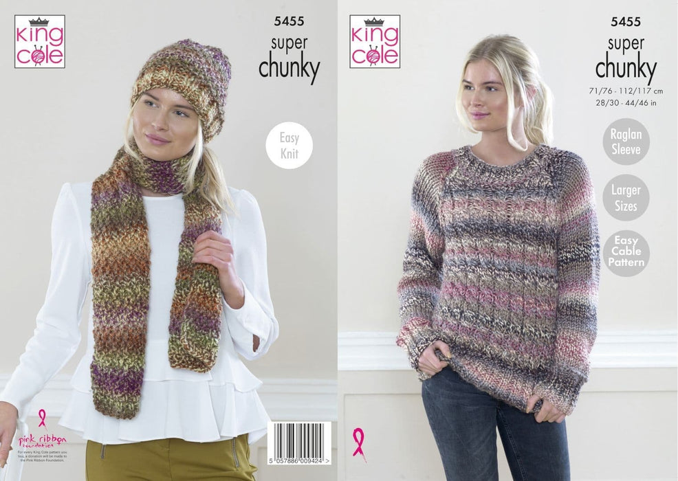Knitting Pattern Sweater, Hat & Scarf in King Cole Explorer Super Chunky 5455