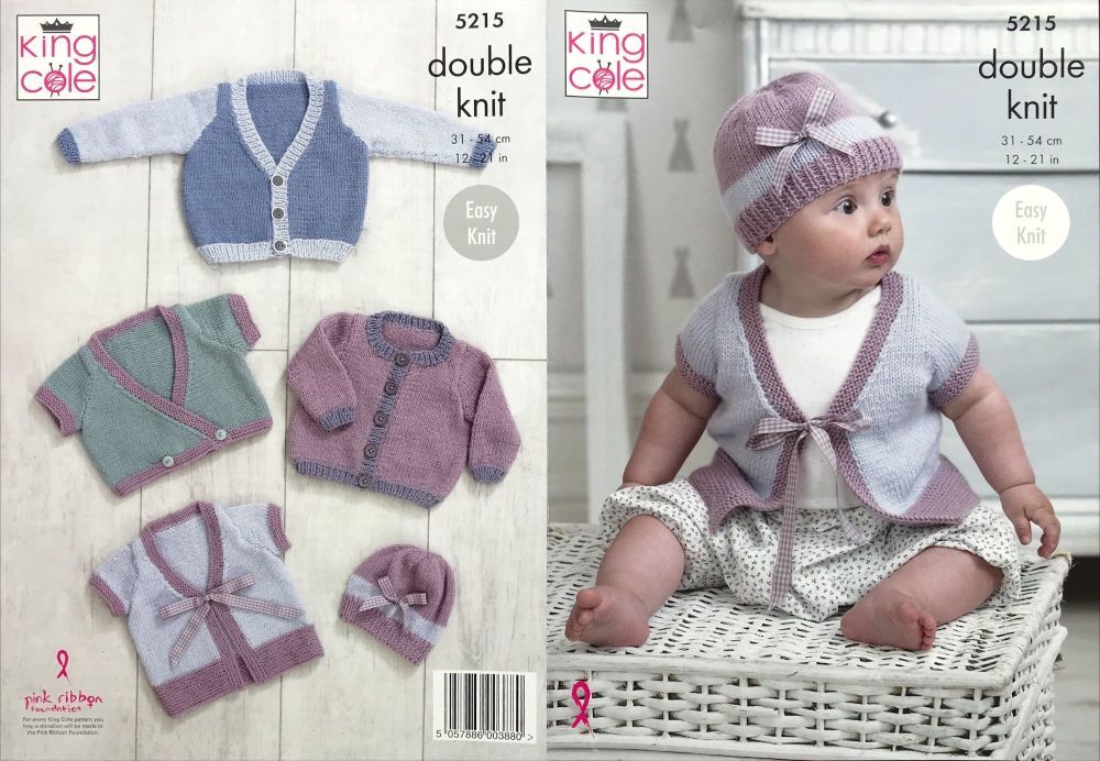 Knitting Pattern Cardigans, Coat & Hat in King Cole Comfort DK 5215