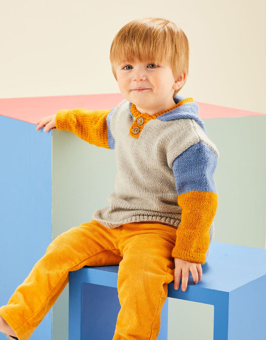 Knitting Pattern Baby Colour Block Hoodie in Sirdar Snuggly DK 5489