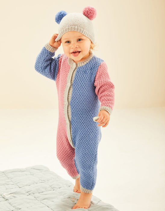 Knitting Pattern Half n Half Romper & Pom Pom Hat in Sirdar Snuggly DK 5490