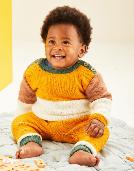 Knitting Pattern Colour Block Top & Trousers in Sirdar Snuggly DK 5491