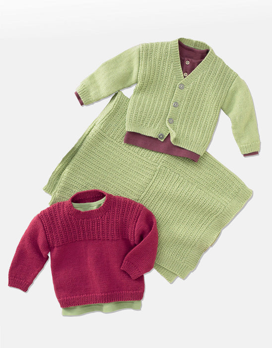 Knitting Pattern Sweater, Cardigan & Blanket in Sirdar Snuggly 4 Ply 4940