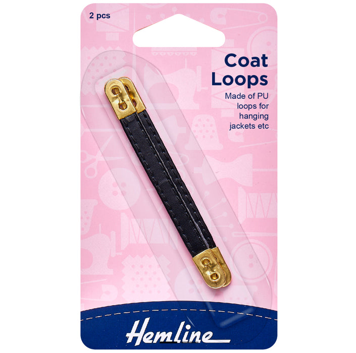 Hemline Coat Loops Black Pack of 2 - H789