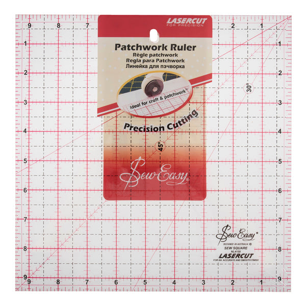 Sew Easy Quilting Template Patchwork Ruler 9.5in Square Imperial Grid - NL4158