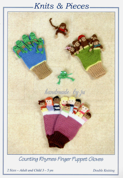 Knitting Pattern Counting Rhymes Finger Puppet Gloves 3-5 yrs to Adult -Knits & Pieces KP-13